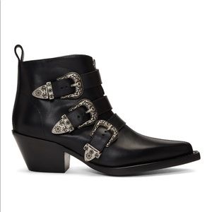 R13 Ankle Three Buckle Boot in Black Leather
